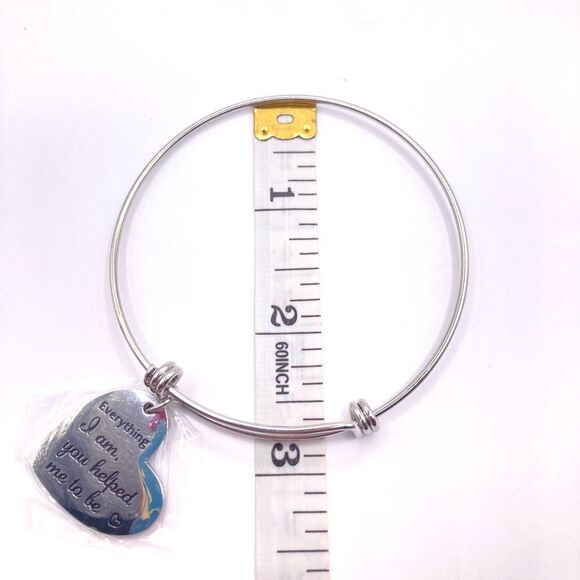 Women’s Silver Inspirational heart charm bangle bracelet - Picture 4 of 4